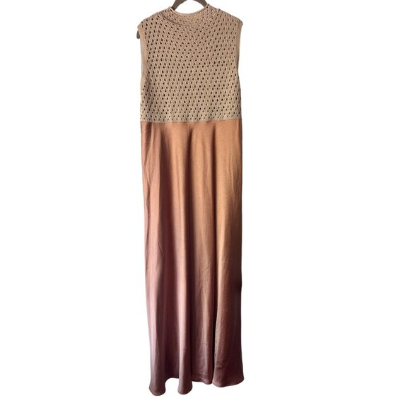 Anthropologie Mare Mare Mock-Neck Sleeveless Dress in Neutral Satin Knit Upper - Picture 7 of 8
